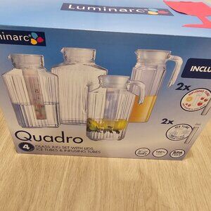 Luminarc Quadro 4 Glass Jug Set with Lids, Removeable Ice Tubes & Infusing Tubes